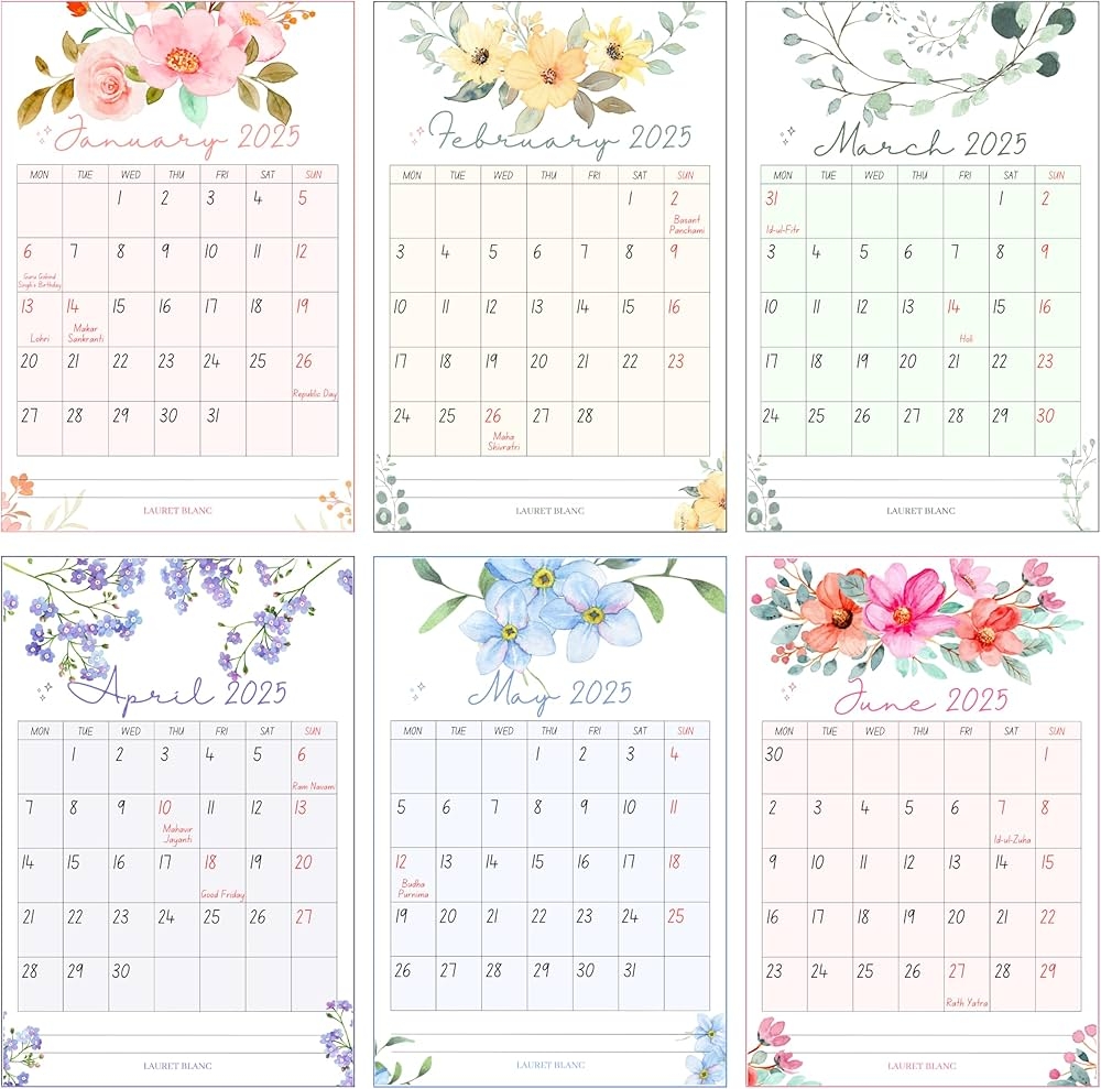 LAURET BLANC 2025 Wall Calendar 12 X 17 5 For Home Office Floral Calendar 170 GSM C Amazon in Office Products