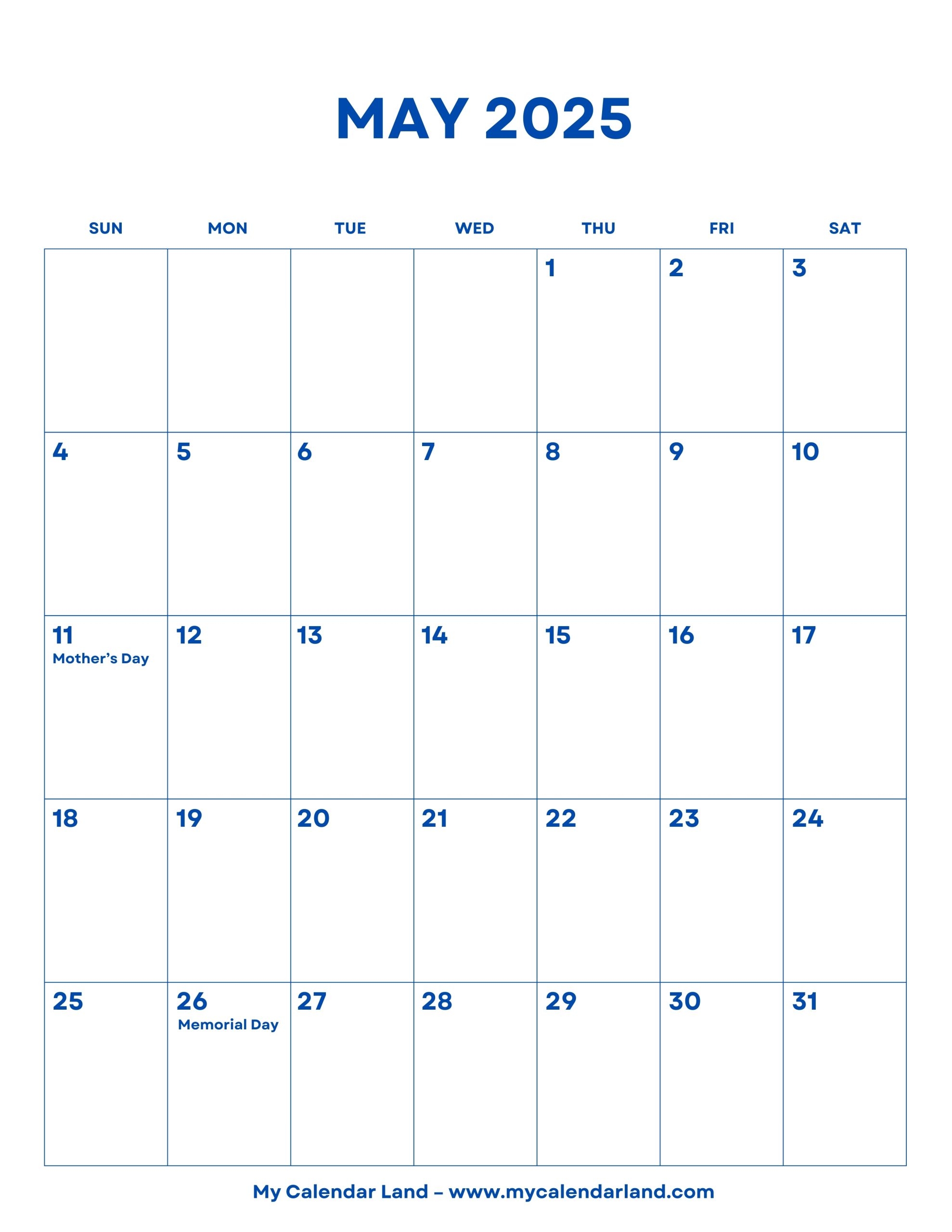 May 2025 Calendar My Calendar Land May 2025 Calendar My Calendar Land