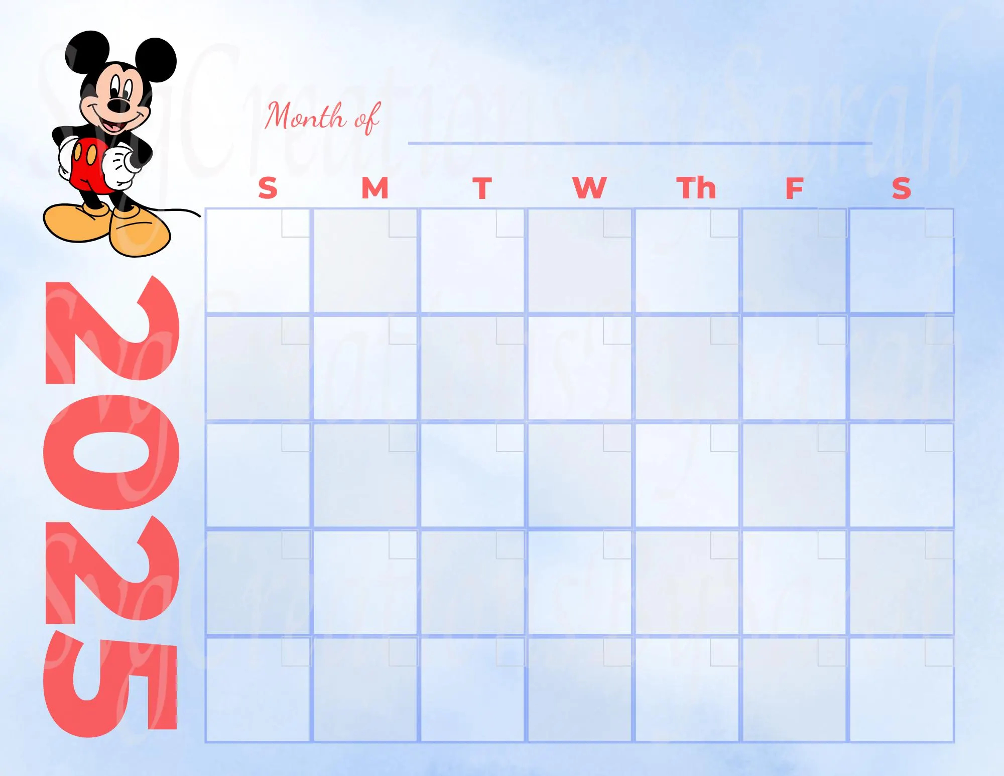 Disney Monthly Calendar Printable