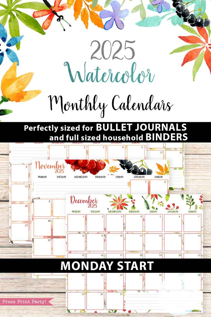 2025 Monthly Printable Calendars