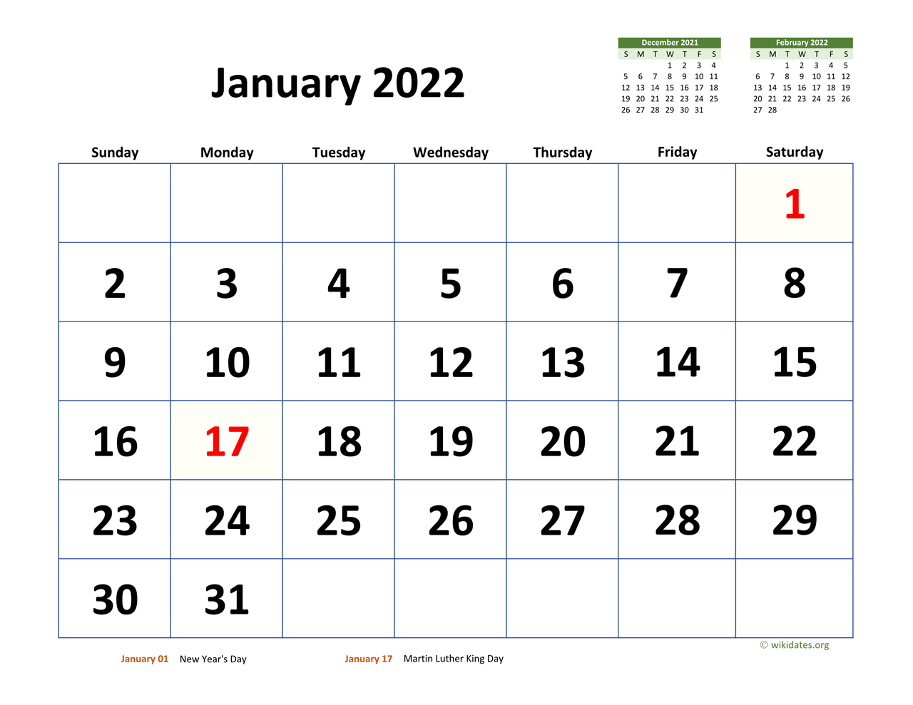 Extra Large Box Printable Calendar