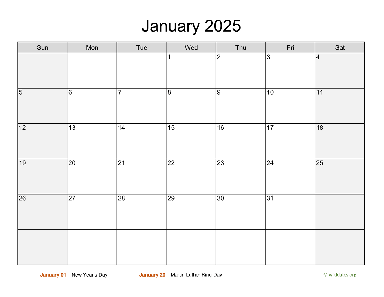 Monthly 2025 Calendar With Weekend Shaded WikiDates Monthly 2025 Calendar With Weekend Shaded WikiDates