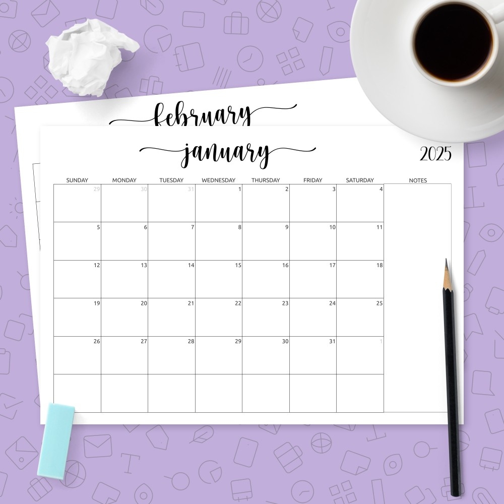 Monthly Calendar With Notes Template Printable PDF Monthly Calendar With Notes Template Printable PDF