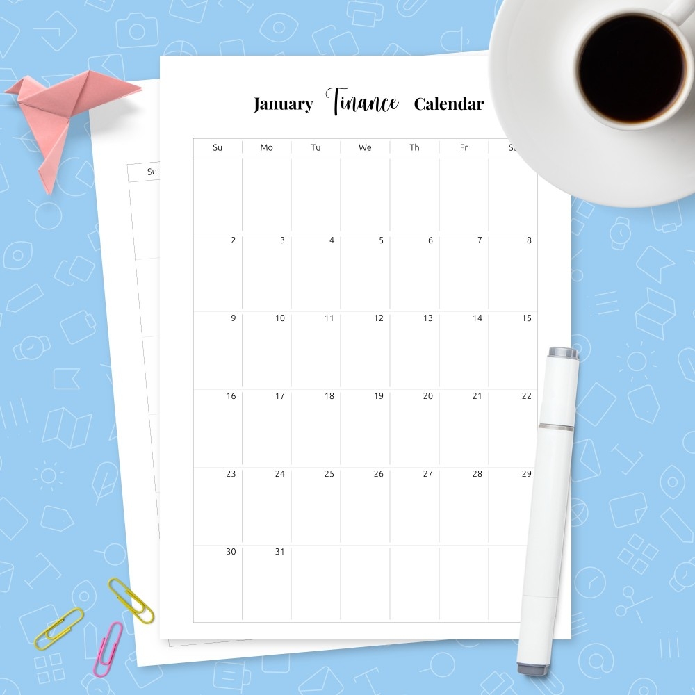 Monthly Finance Calendar Template Template Printable PDF