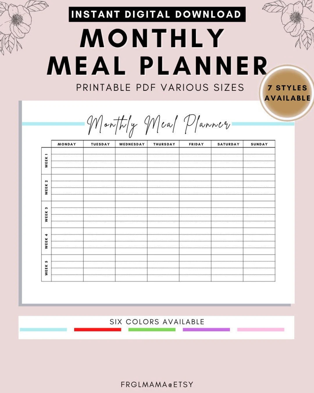 Meal Planning Printable Calendar