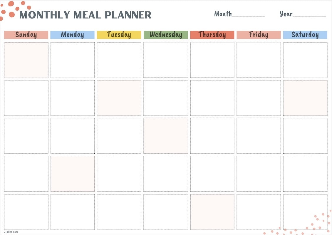 Printable Meal Calendar