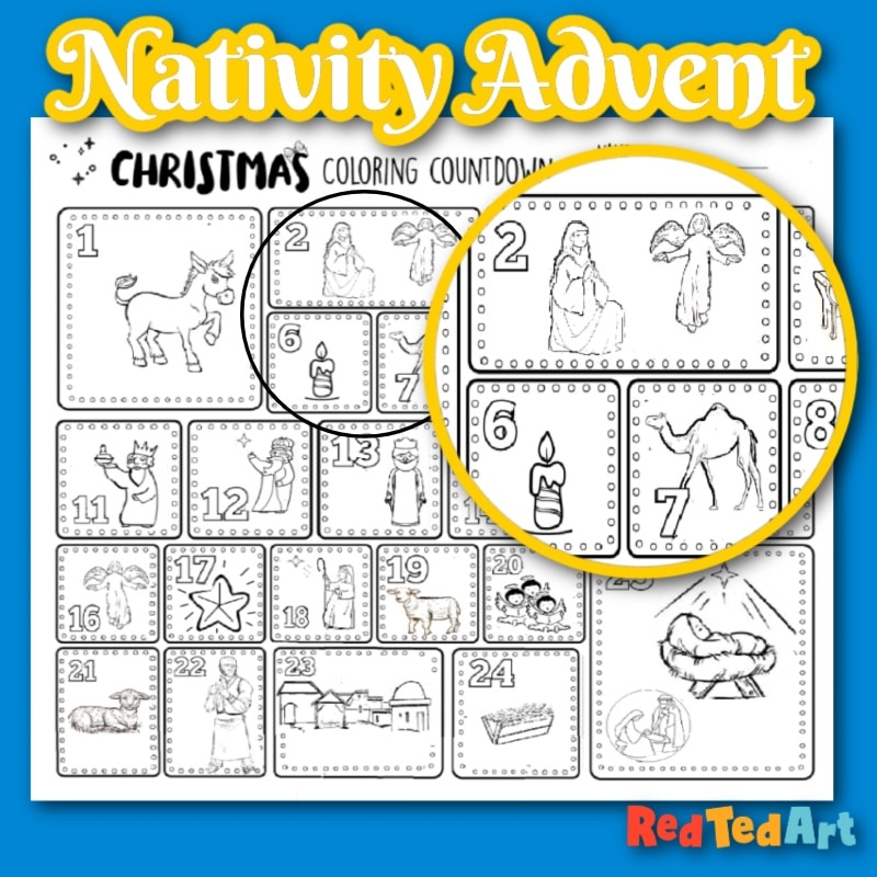Nativity Advent Calendar Coloring Page Red Ted Art Kids Crafts
