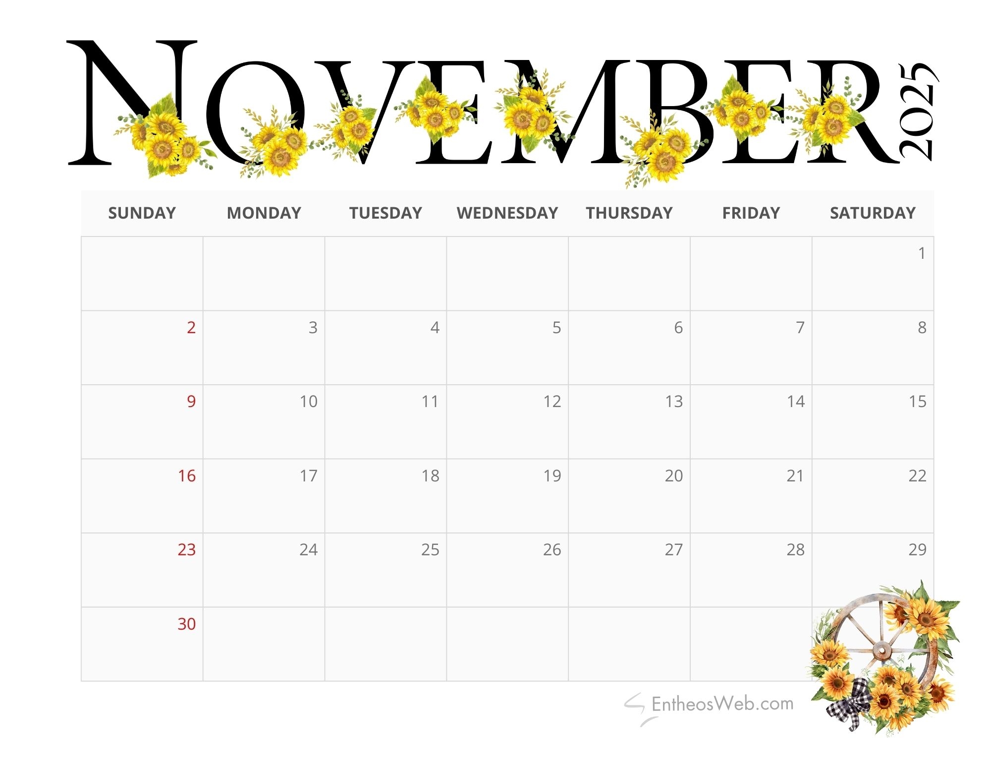 Printable Calendar 2025 November