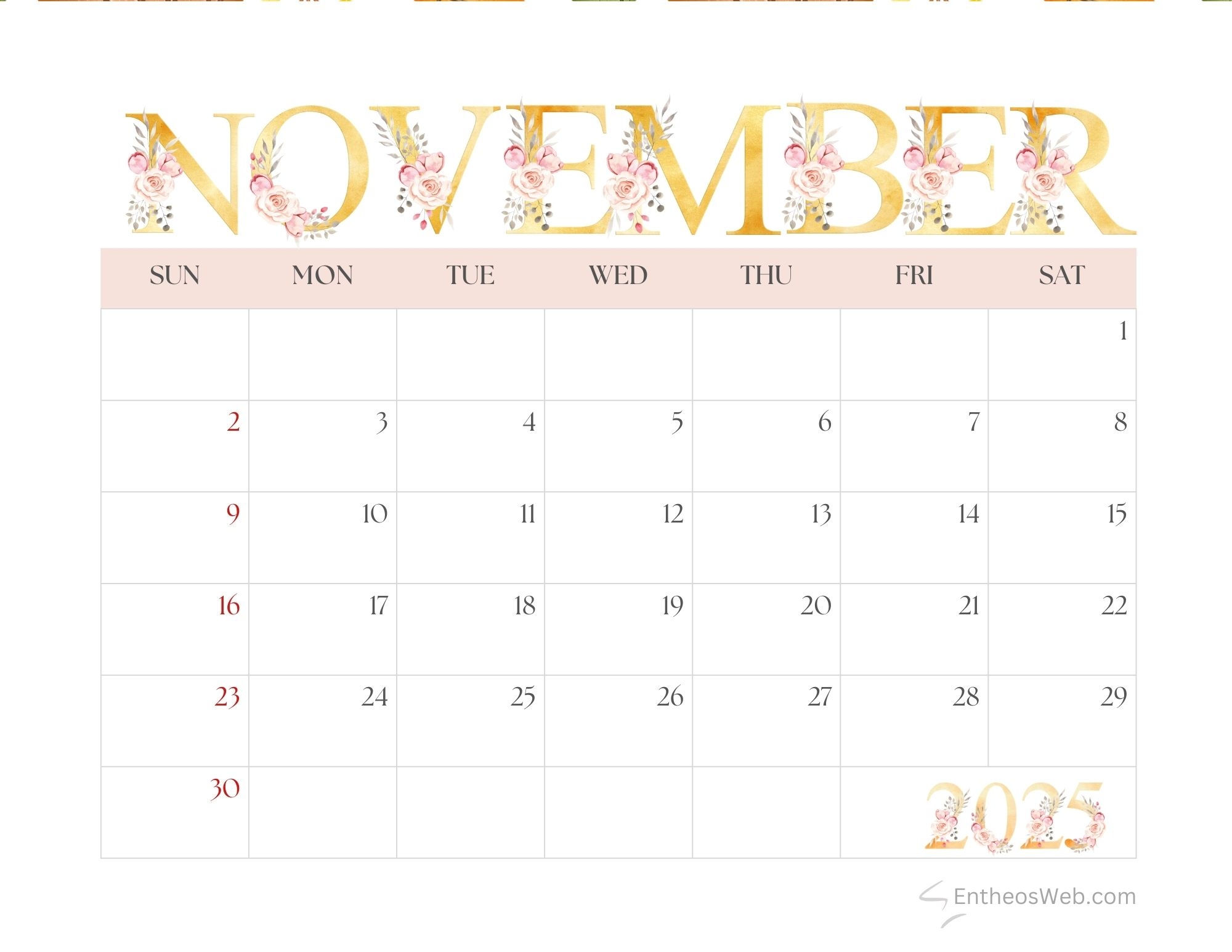 November 2025 Calendar Printables EntheosWeb