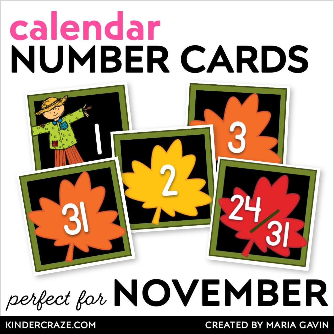 November Fall Leaves Calendar Numbers With Black Backgrounds Kinder Craze