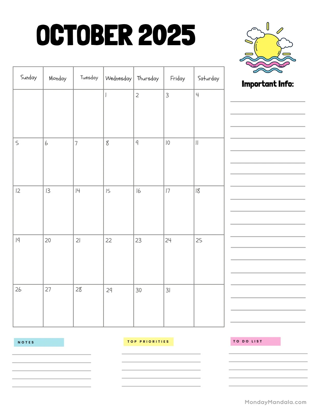October 2025 Calendar 52 Free PDF Printables 