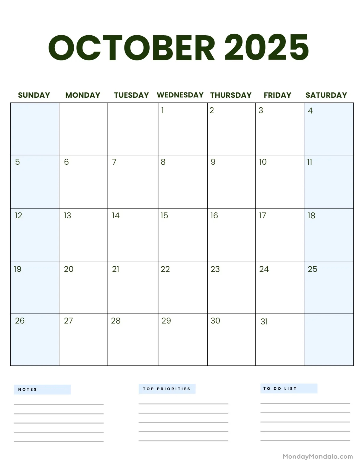 October 2025 Calendar 52 Free PDF Printables 