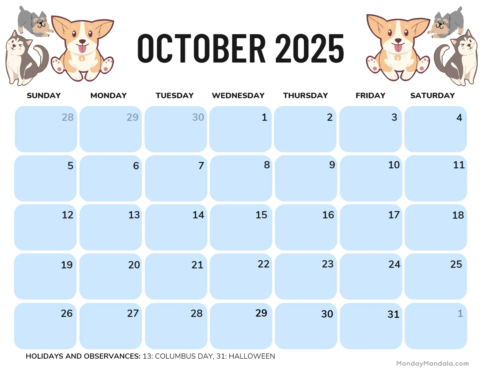 October 2025 Calendar 52 Free PDF Printables 