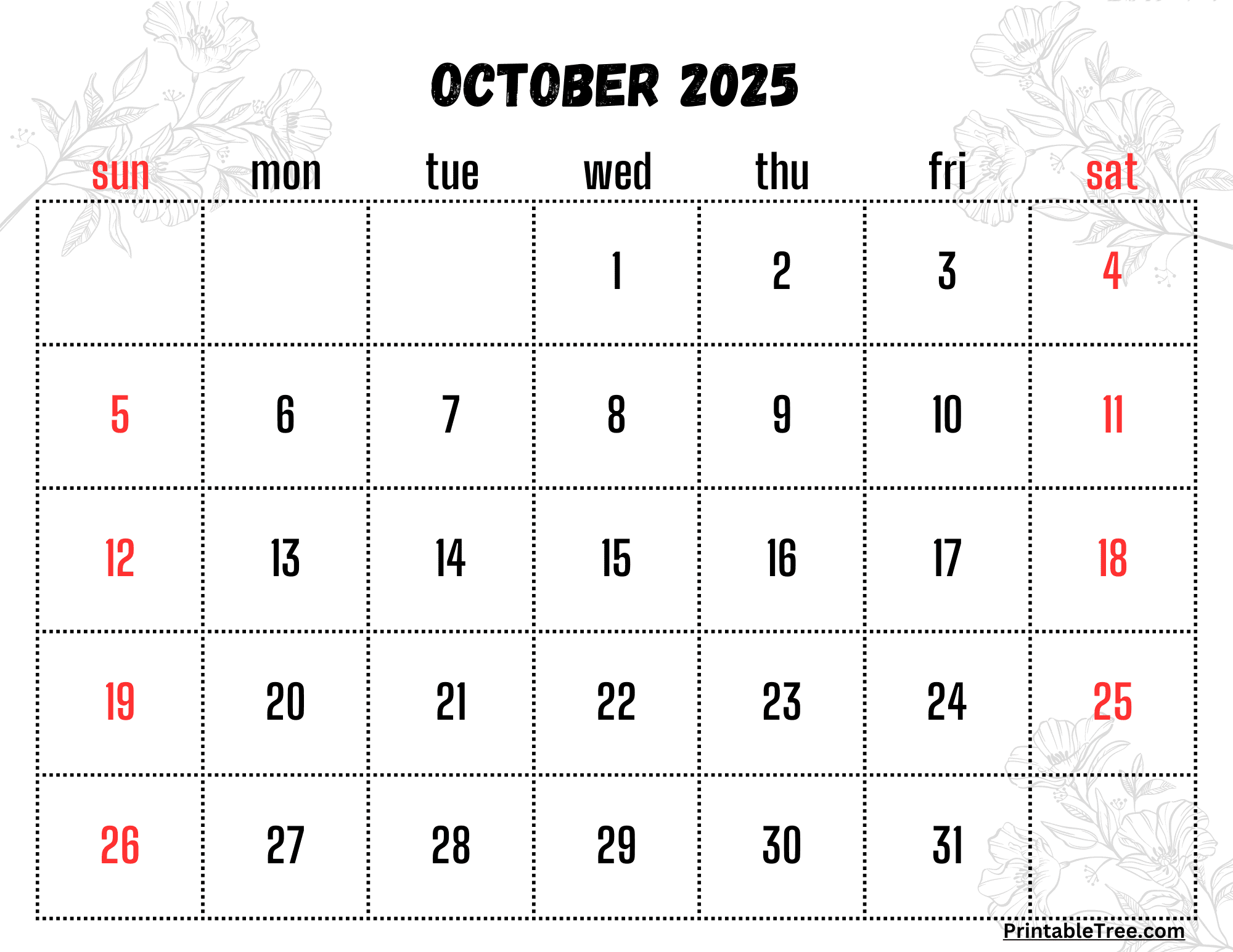 Blank October Calendar 2025 Printable Free