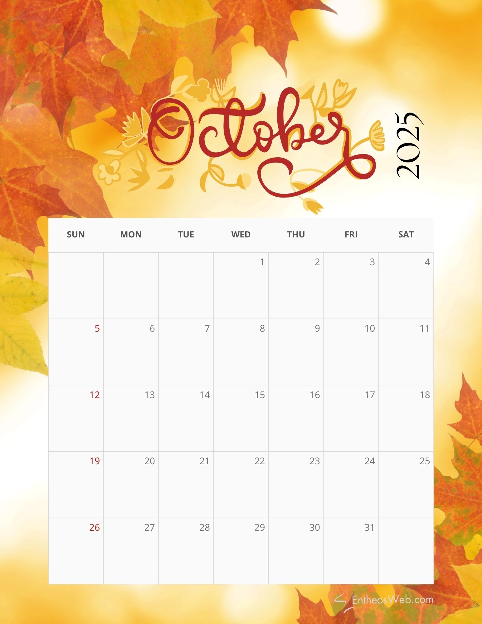 Printable October Calendars 2025