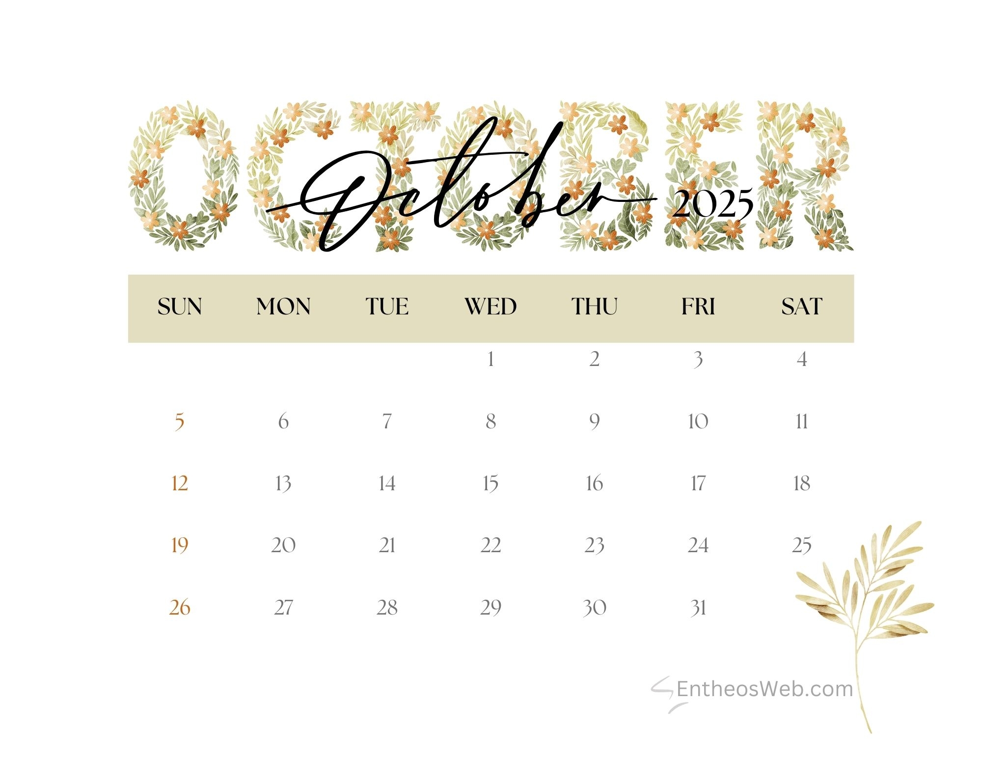 October 2025 Calendar Printables EntheosWeb