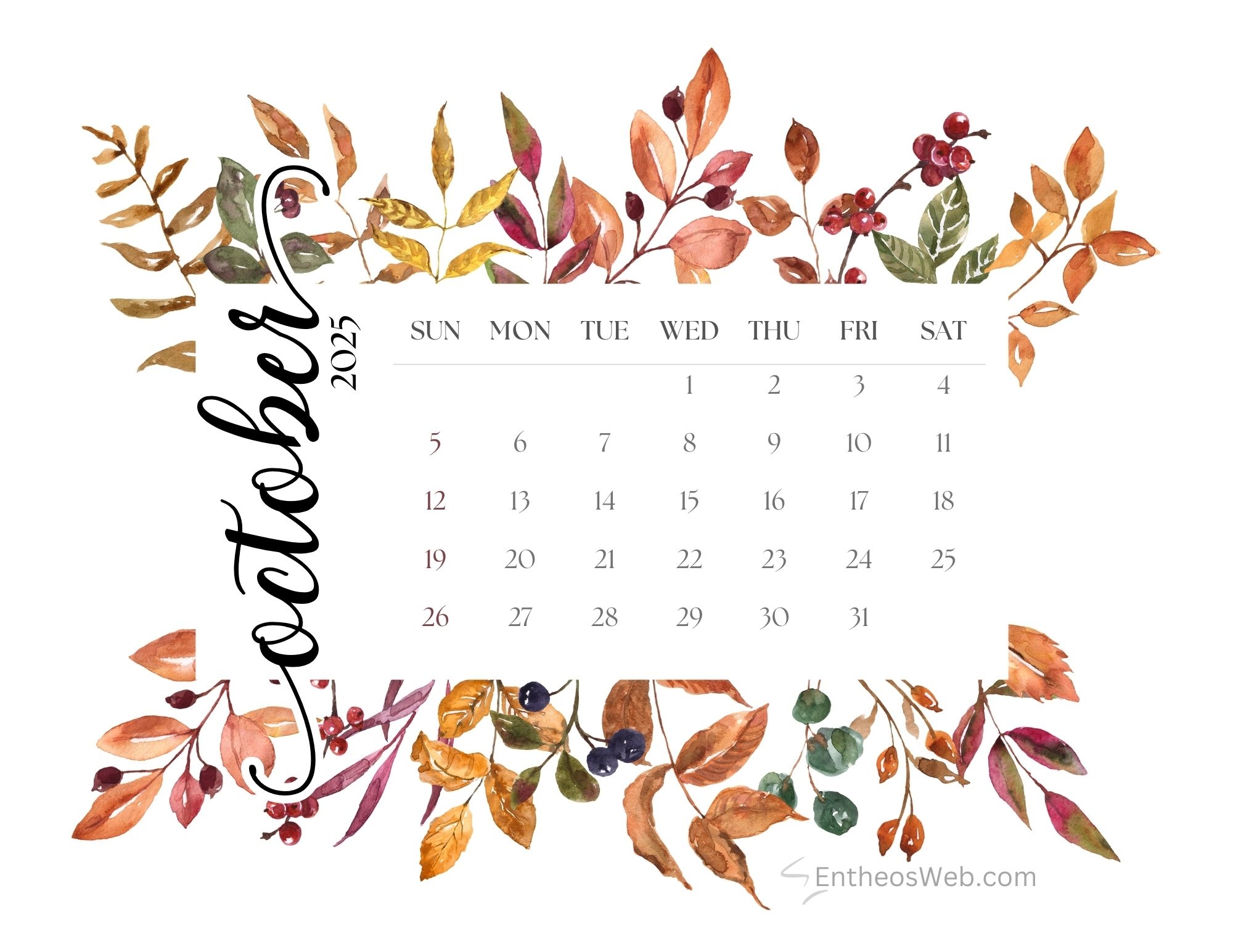 October 2025 Calendar Printables EntheosWeb October 2025 Calendar Printables EntheosWeb