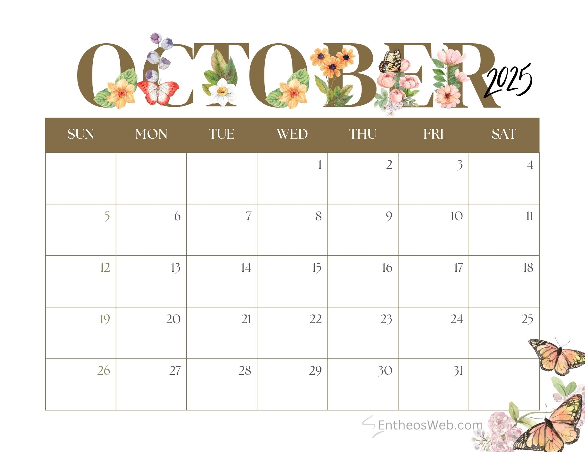 October 2025 Calendar Printables EntheosWeb