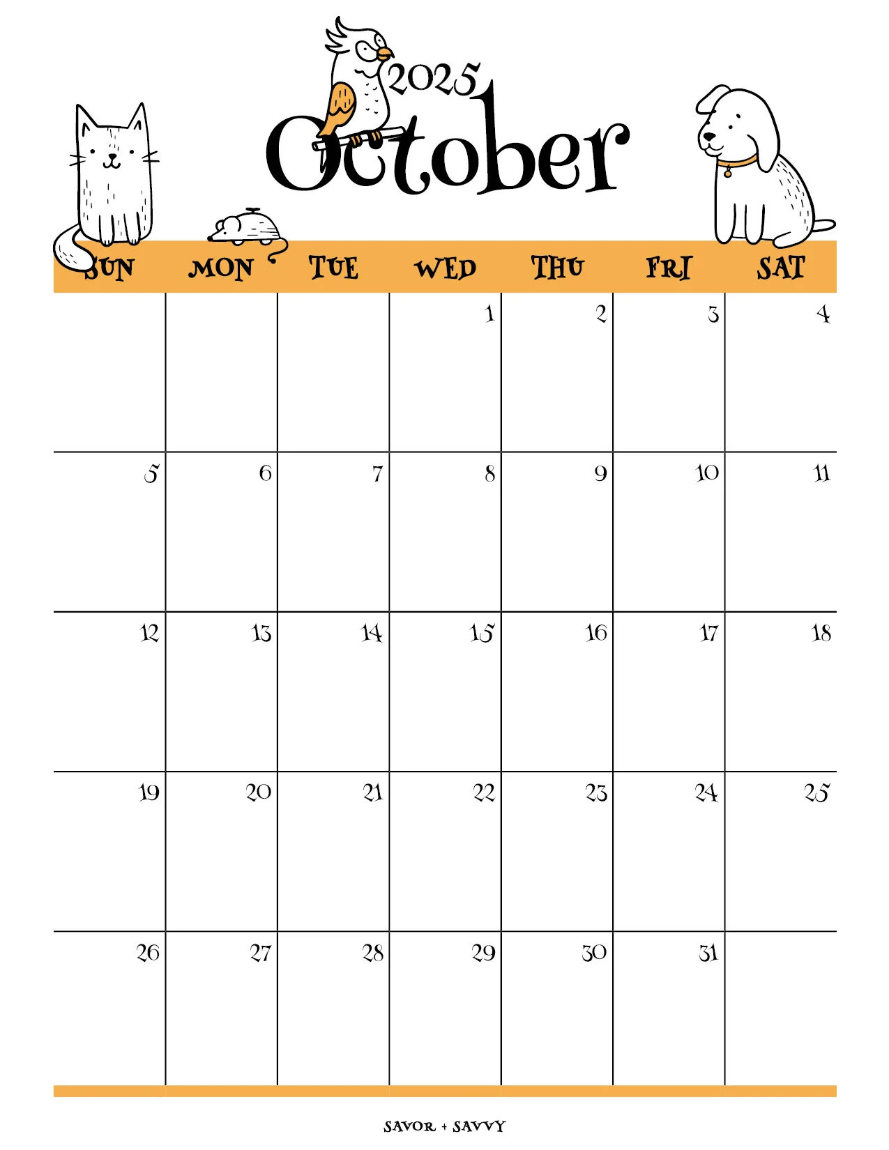 October 2025 Calendar Templates 14 Free Printables Savor Savvy
