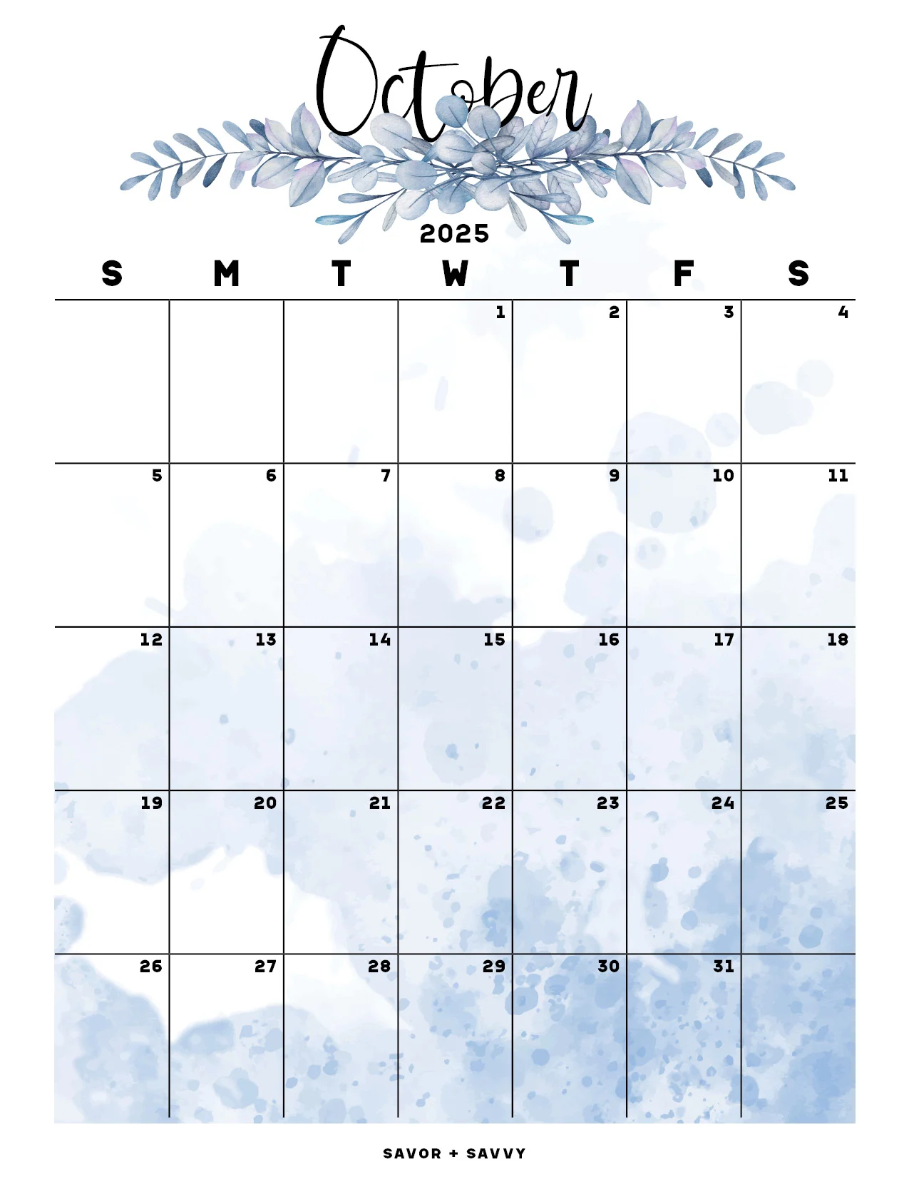 October 2025 Calendar Templates 14 Free Printables Savor Savvy