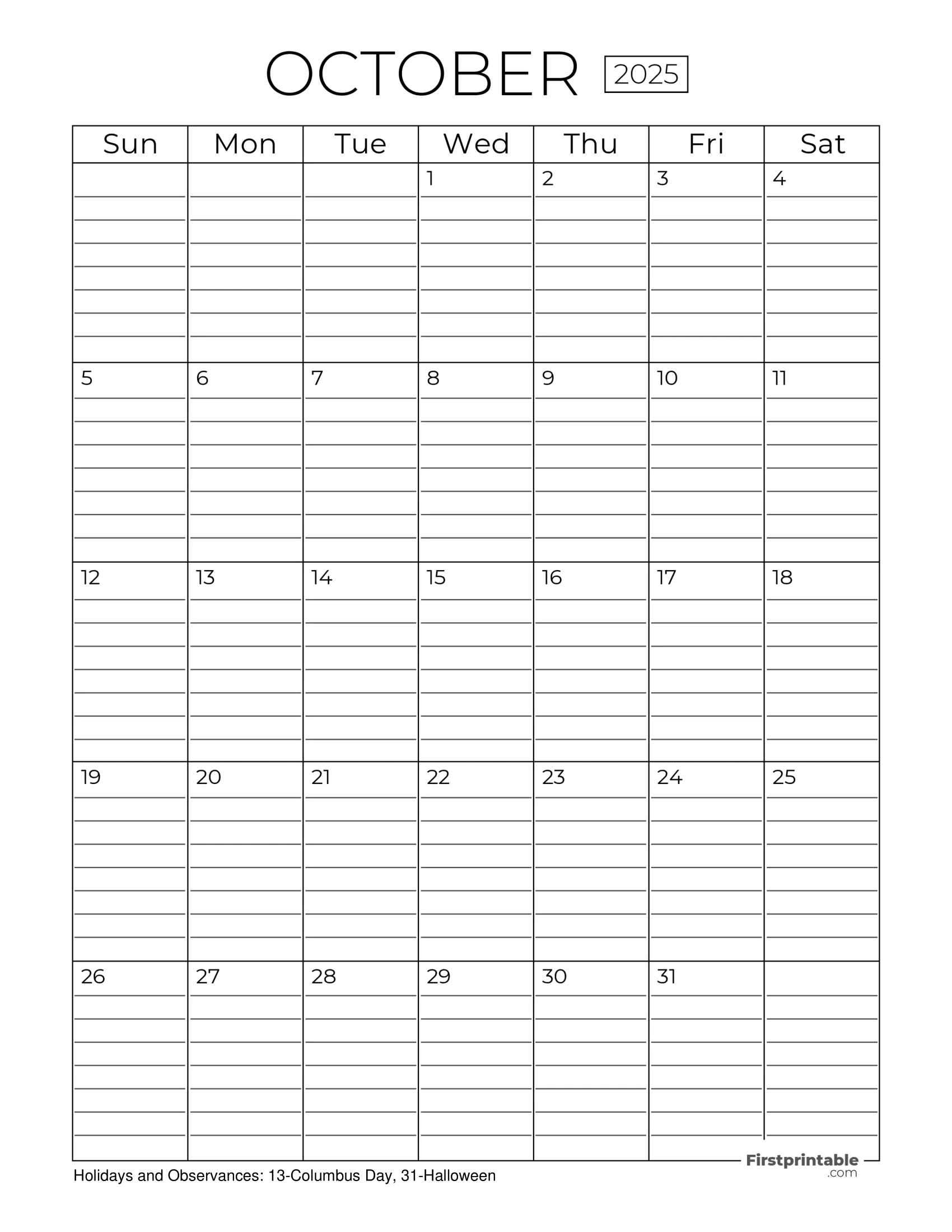 Free Printable Calendar Of October 2025