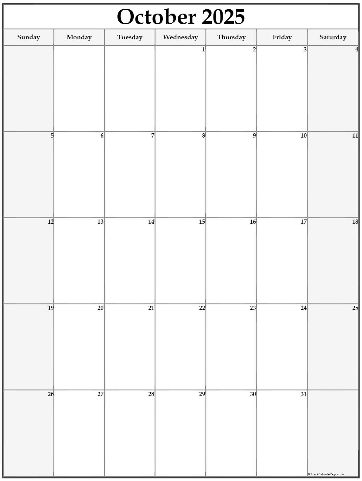 October 2025 Blank Calendar Printable October 2025 Blank Calendar Printable