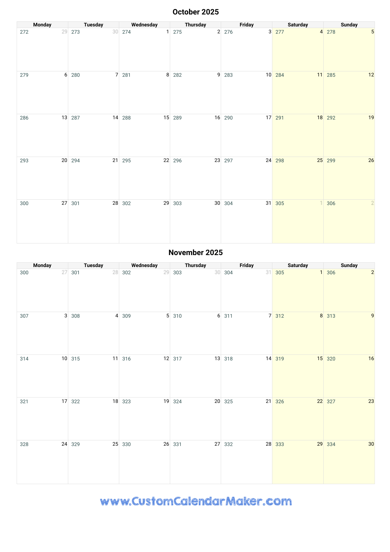 October And November 2025 Calendar Custom Calendar Maker October And November 2025 Calendar Custom Calendar Maker