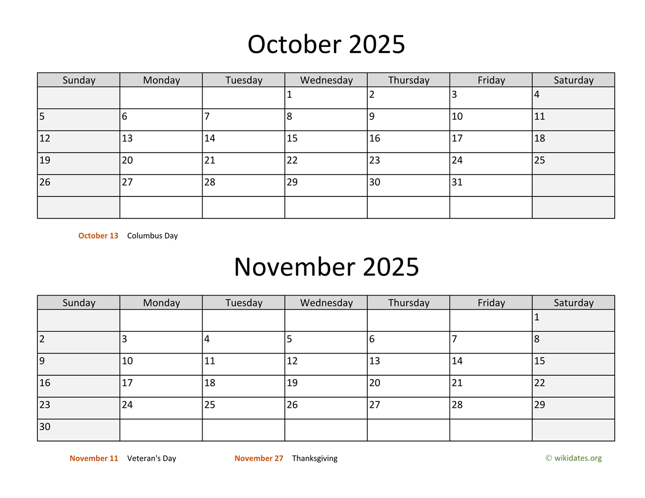 Nov 2025 Printable Calendar