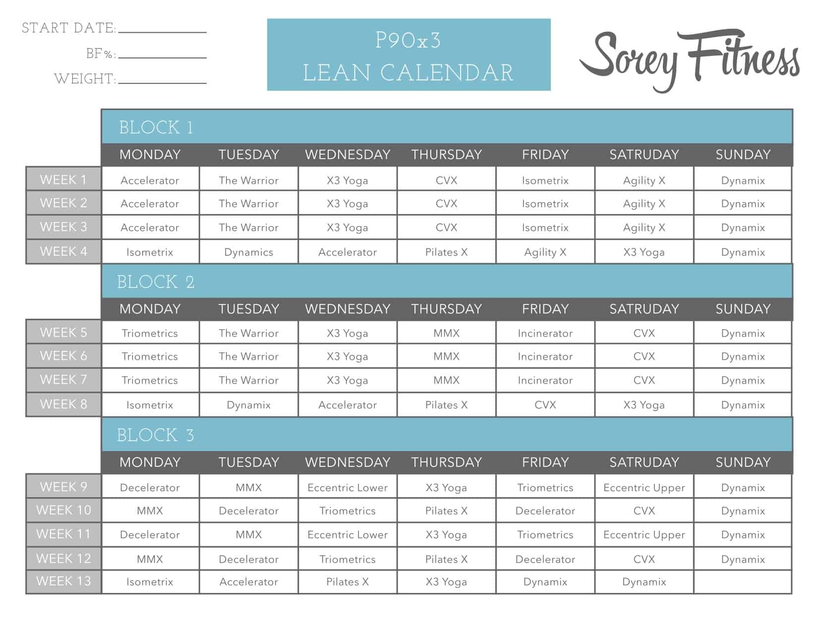 P90X3 Workout Schedule Lean Mass Classic Doubles PDFs Printable Worksheets Library