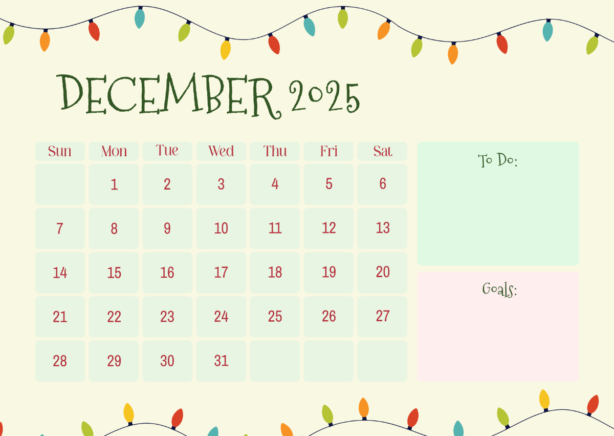Free Printable Editable December 2025 Calendar