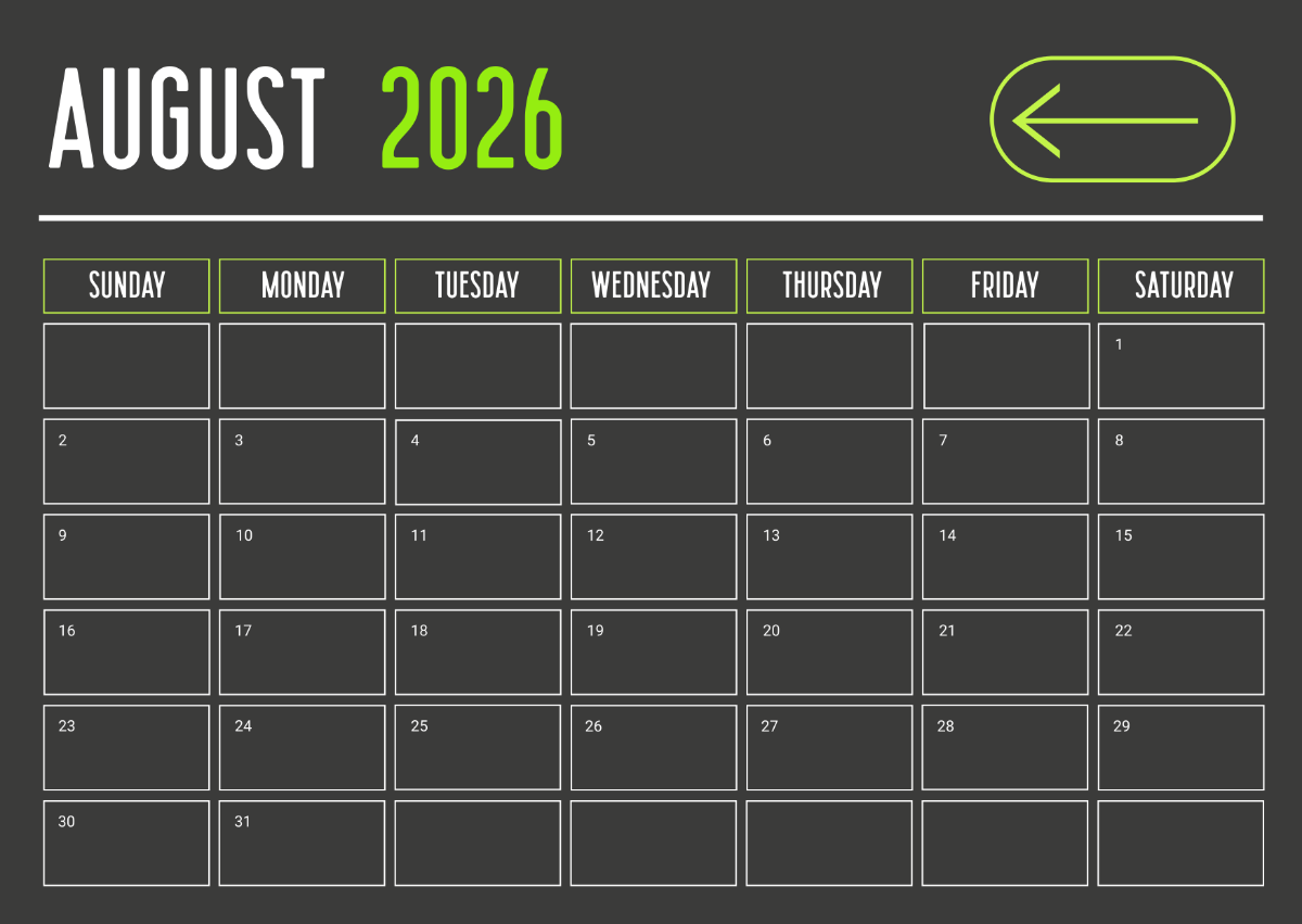Printable Calendar August September 2026