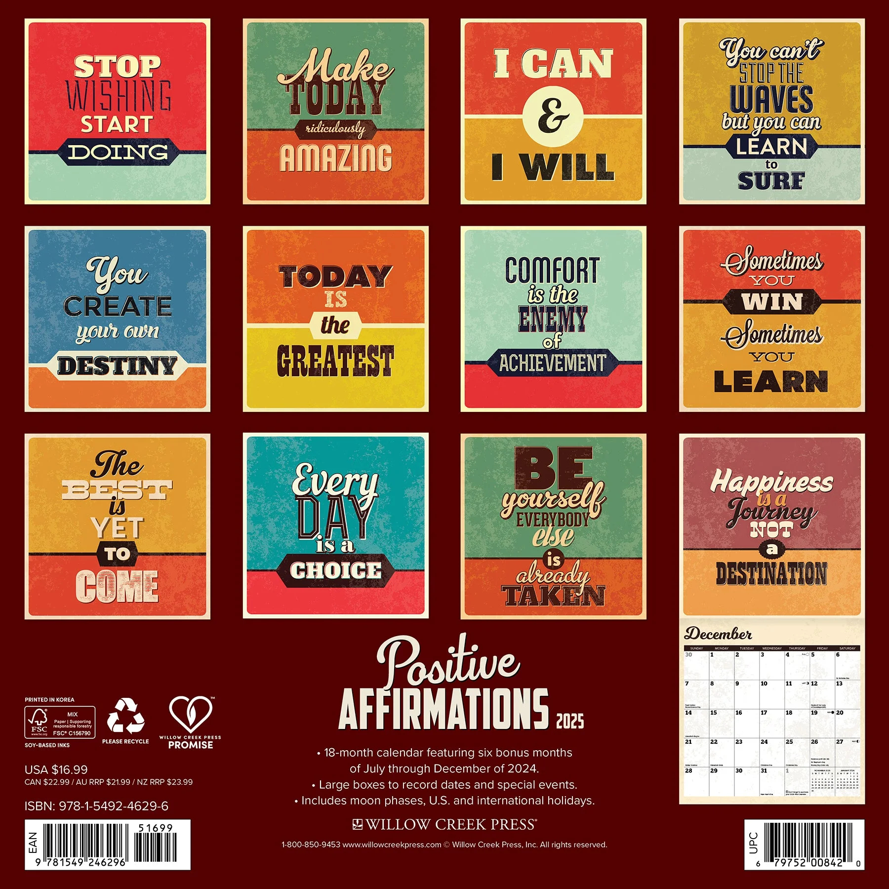 Positive Affirmations 2025 Wall Calendar Walmart