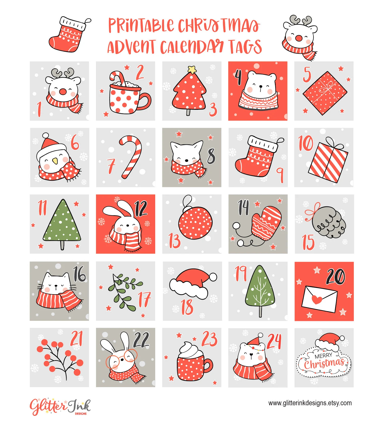 Printable Advent Calendar Tags Christmas Advent Calendar Cards 