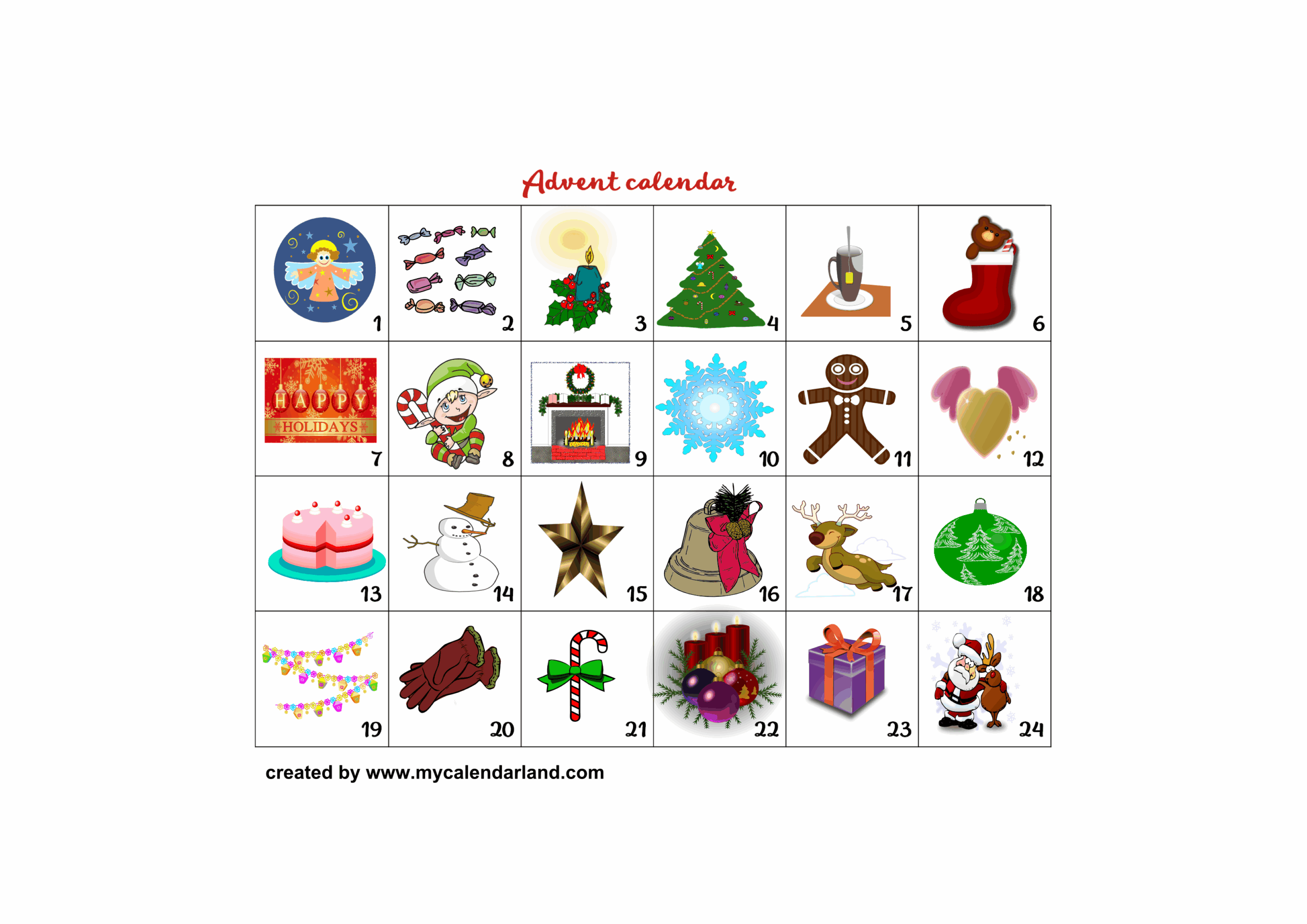 Printable Advent Calendars My Calendar Land