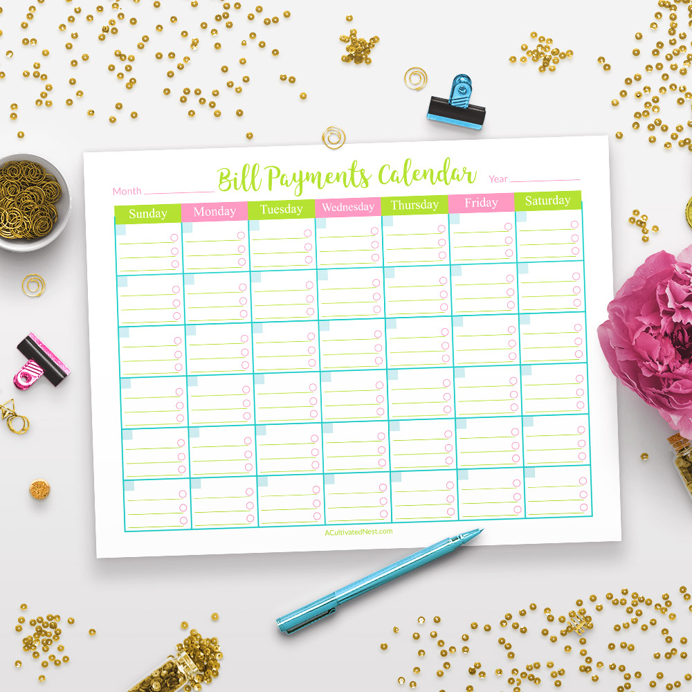 Printable Bill Planner Calendar