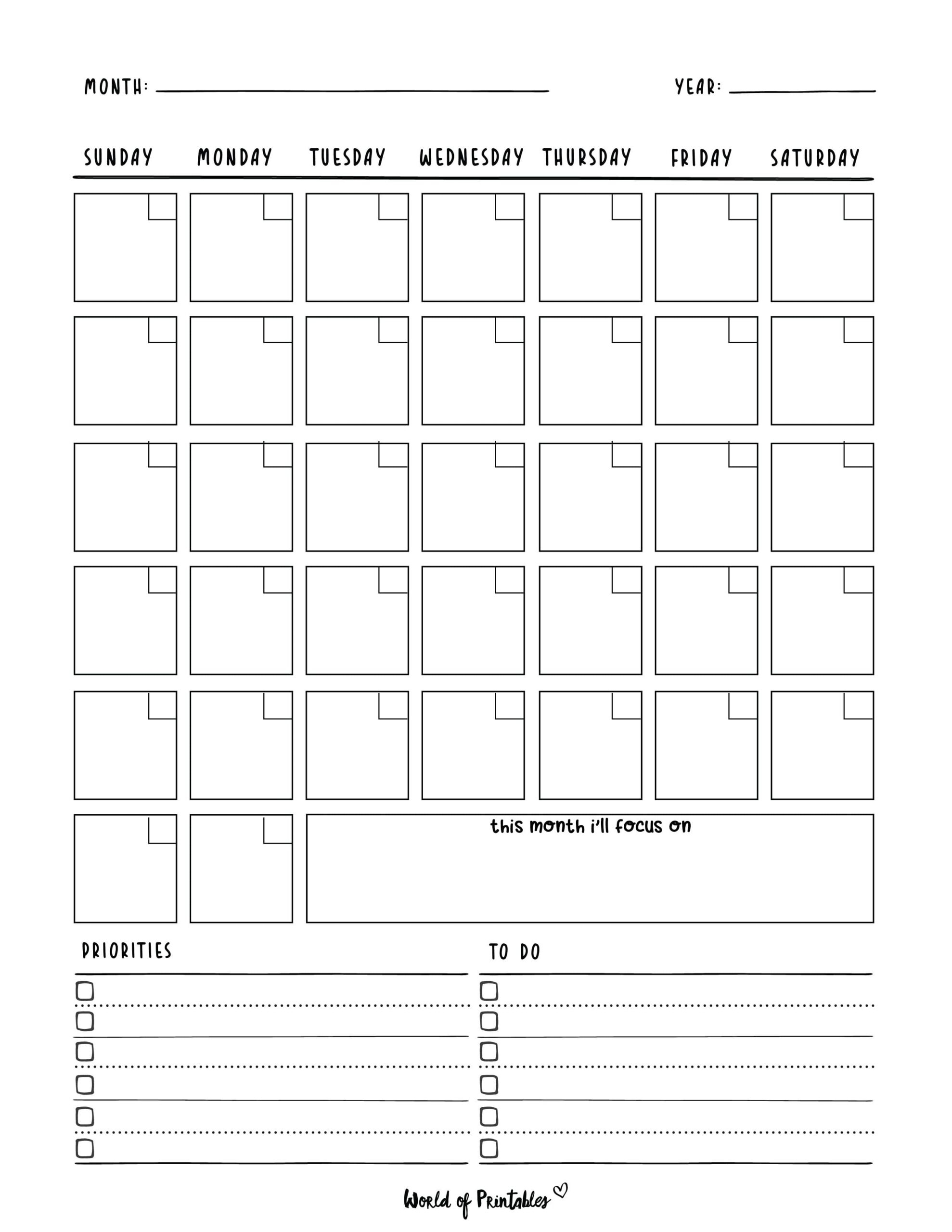 Free Blank Calendar Template Printable