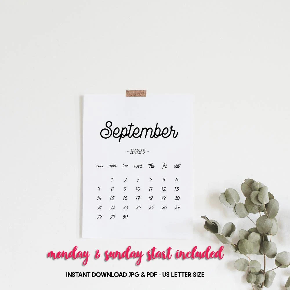 Printable Calendar September 2025 September Calendar September 2025 Baby Due Date Calendar Pregnancy Calendar Etsy