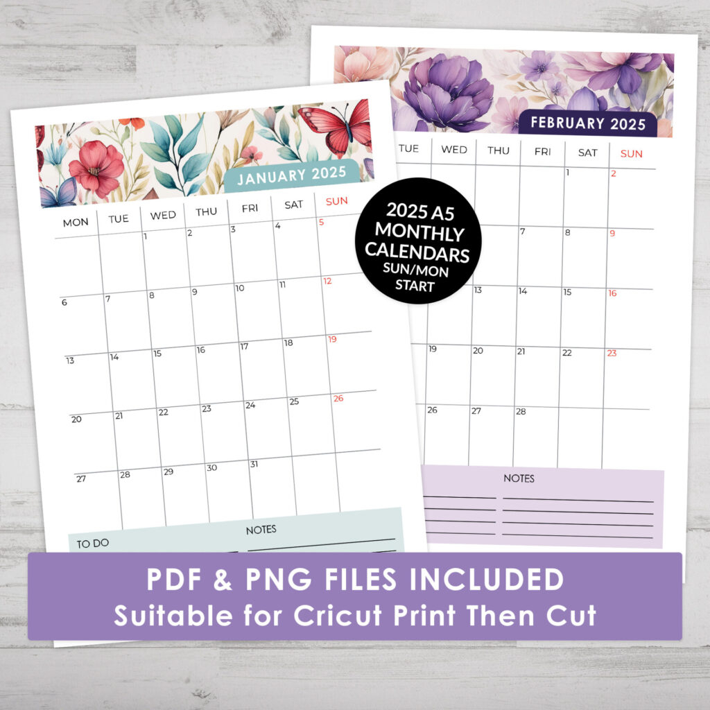 Watercolor Printable Calendar 2025