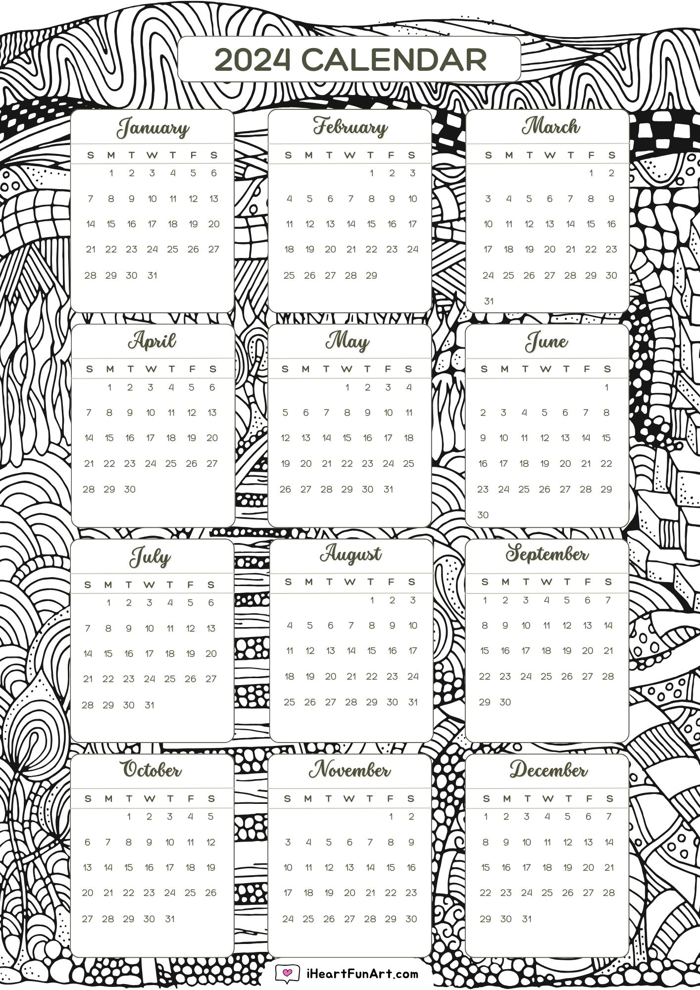 Freeblack And White Printable Calendar