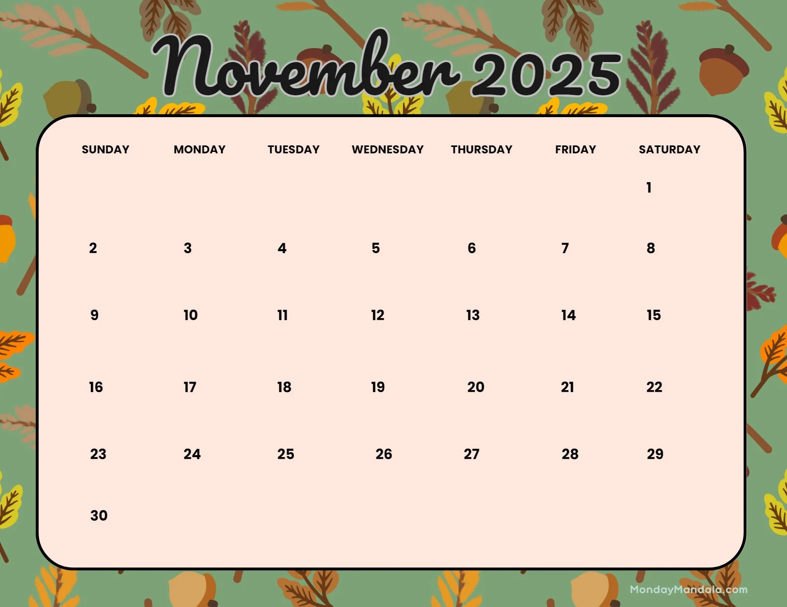 November 2025 Printable Calendar Free November 2025 Printable Calendar Free