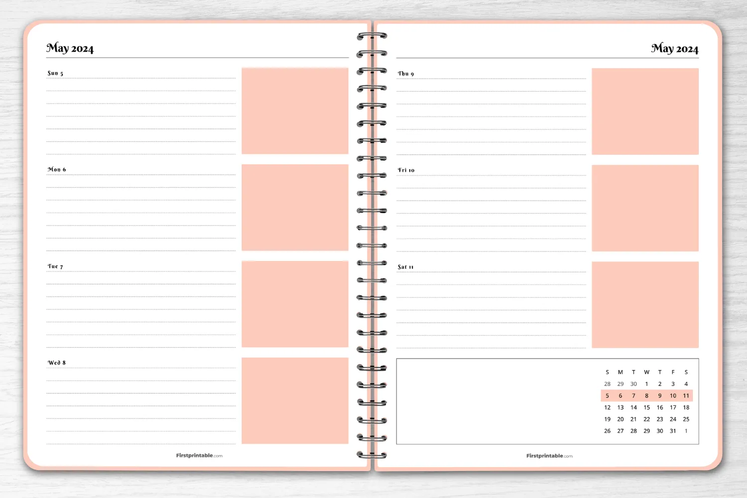 Printable Horizontal Weekly Planner Pages May 2024
