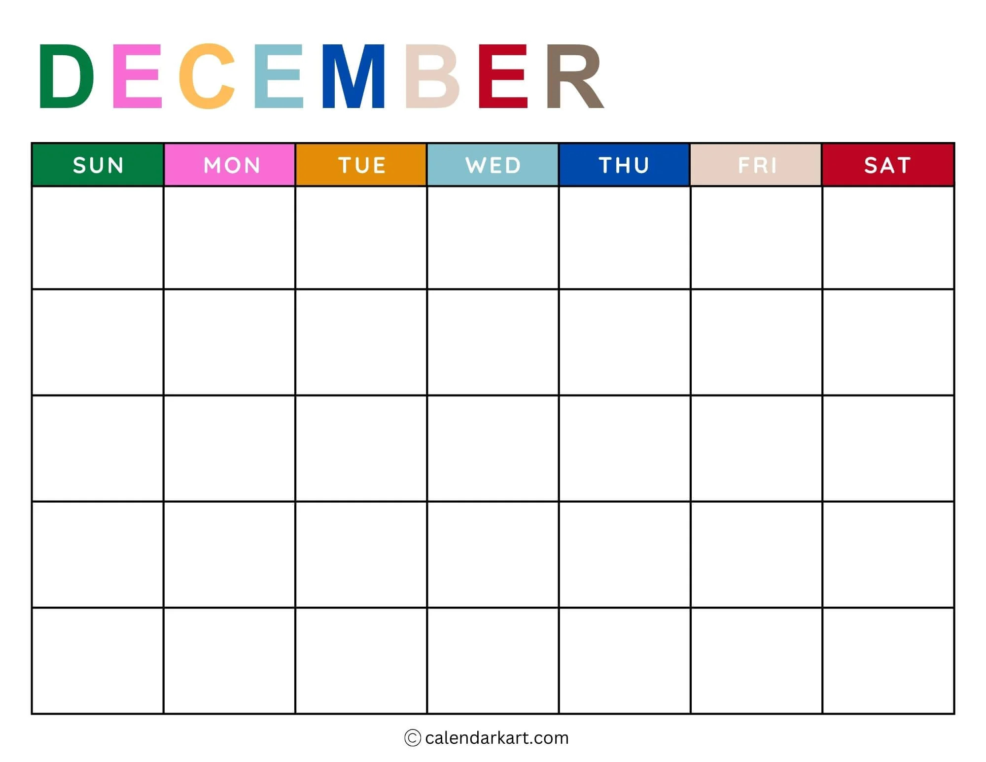 Printable Blank Monthly Calendar Template