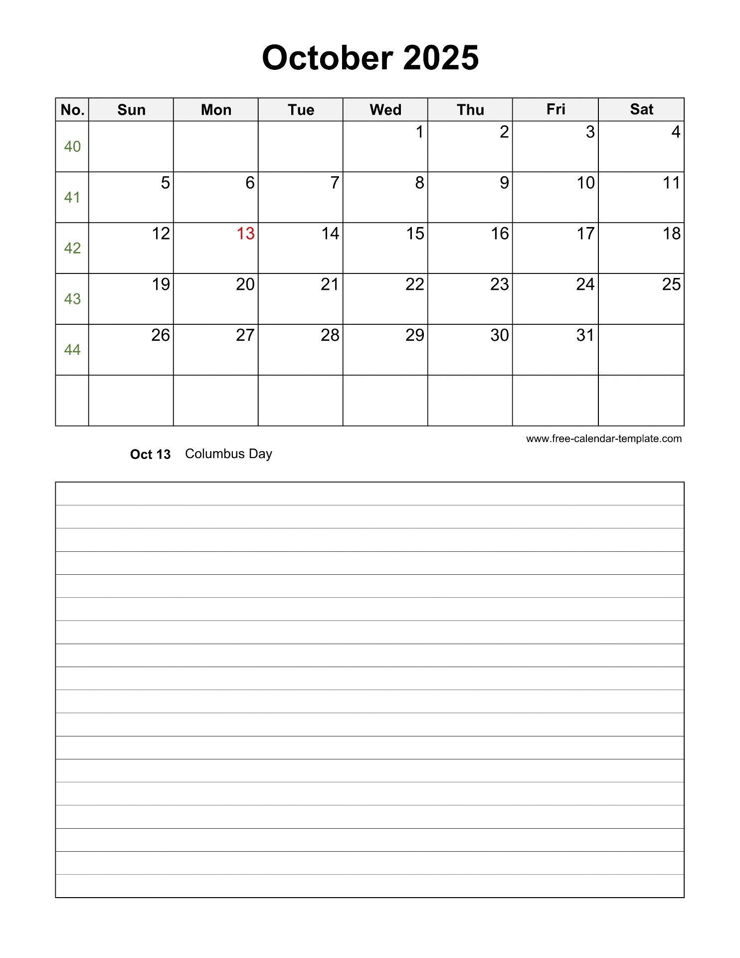 October 2025 Calendar Printable Pdf