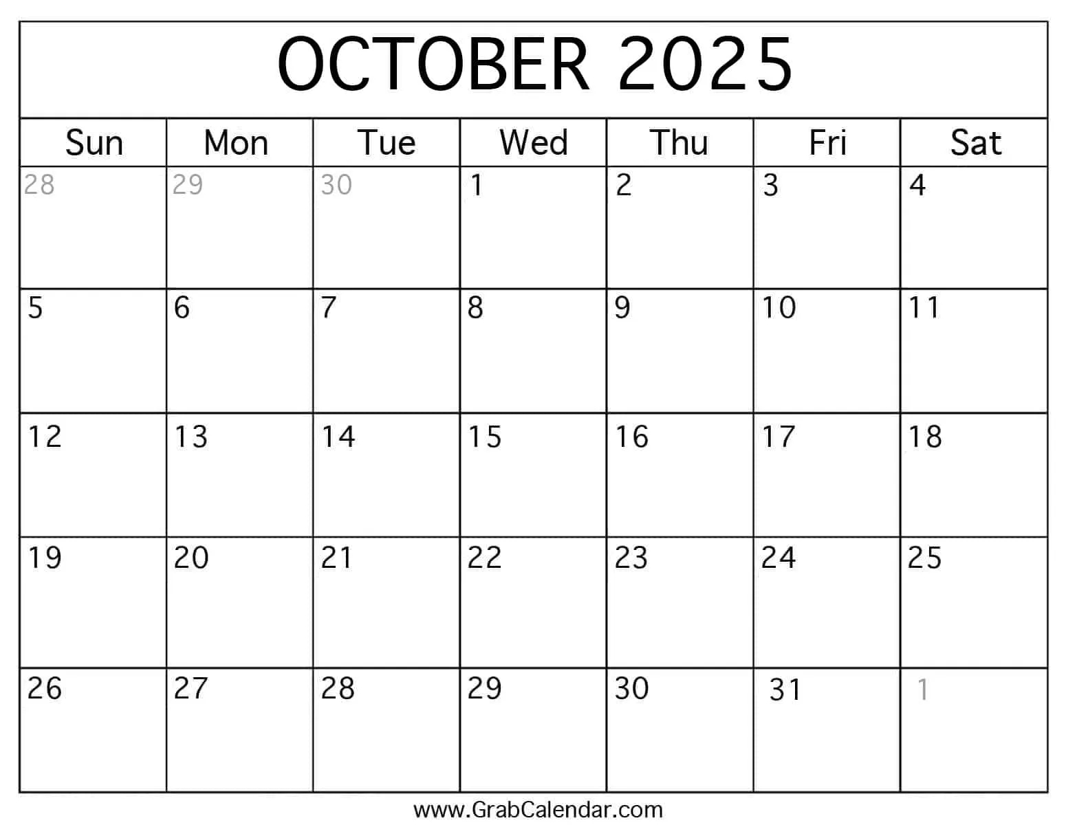 Printable October 2025 Calendar Printable October 2025 Calendar