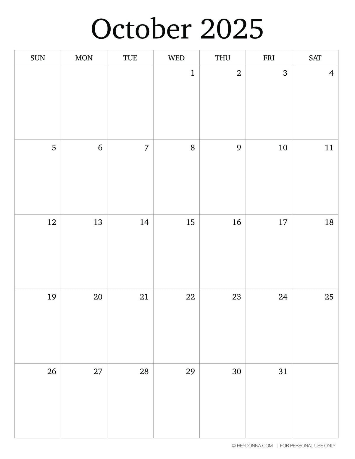 Printable October 2025 Monthly Calendar Hey Donna 