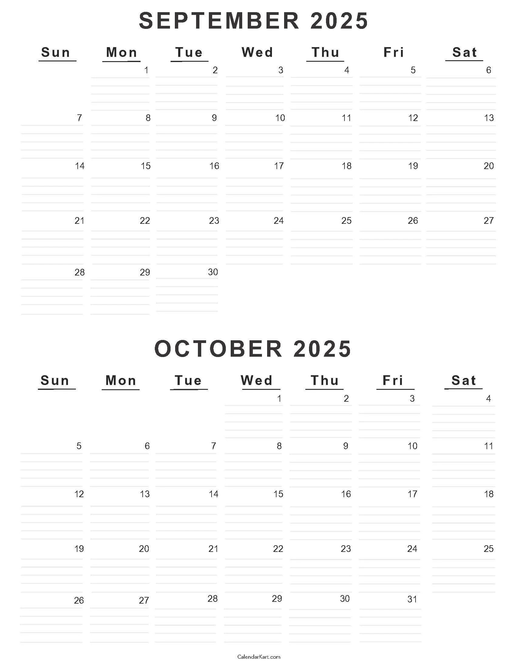 Printable September October 2025 Calendar Calendarkart Printable September October 2025 Calendar Calendarkart
