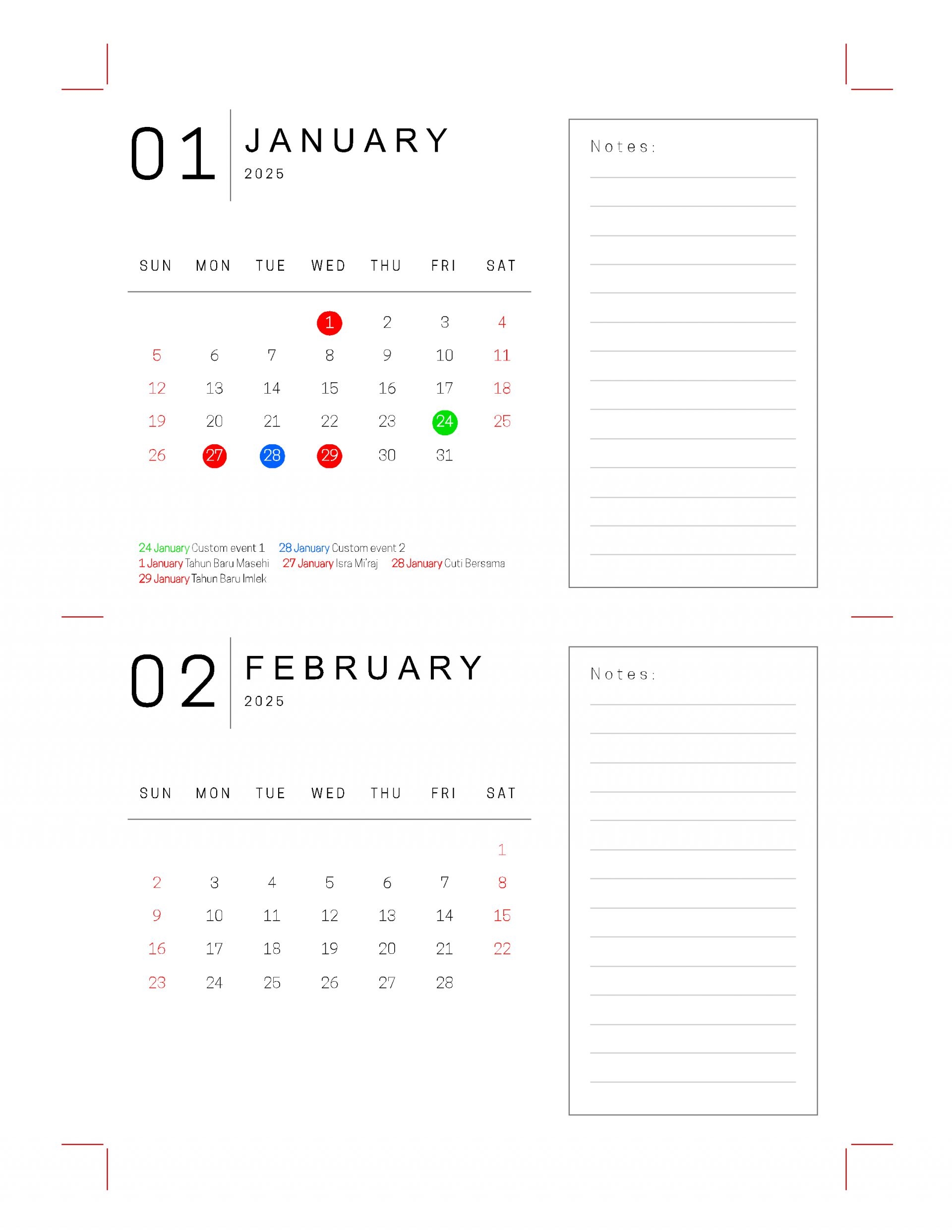 2025 Calendar 2026 Printable