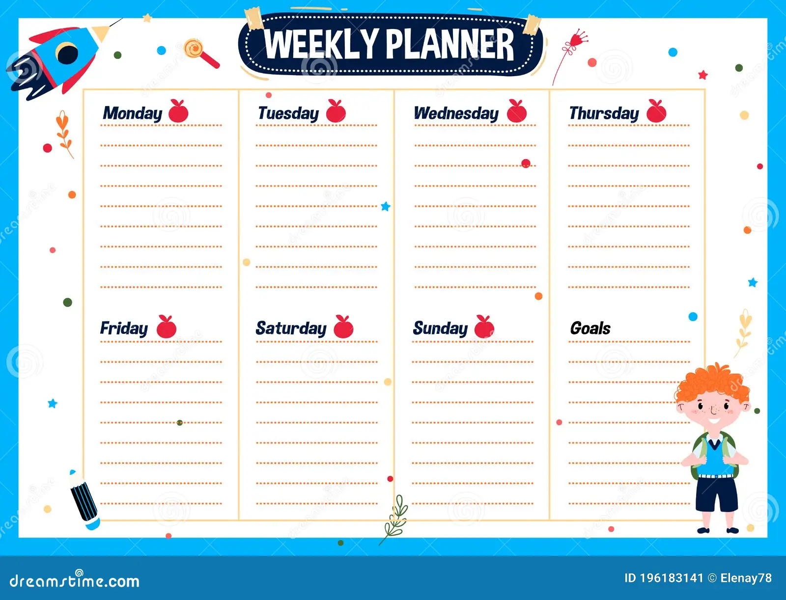 Printable Weekly Planner For Kids School Timetable For Student Stock Vector Illustration Of Plan Characters 196183141