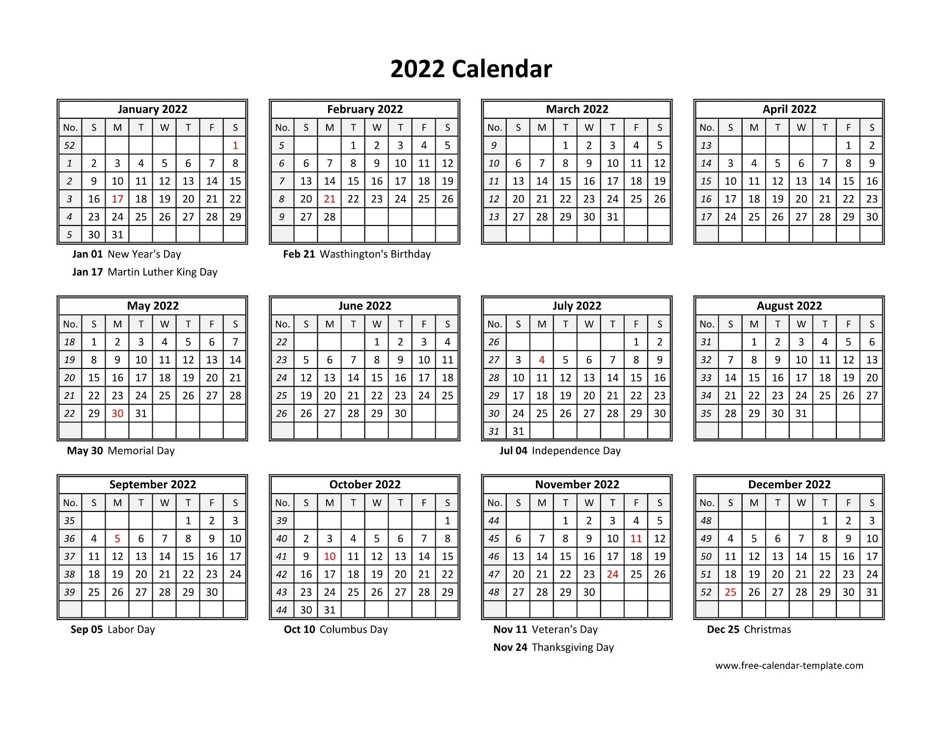 Free Printable Blank 12 Month Calendar