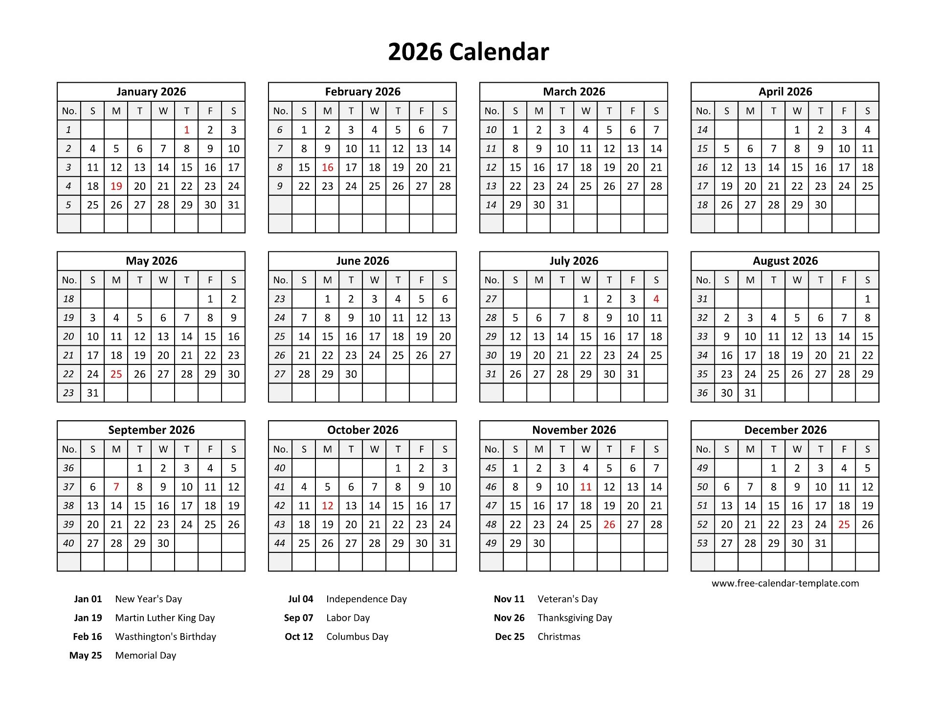 Blank Printable Advent Calendar 2026